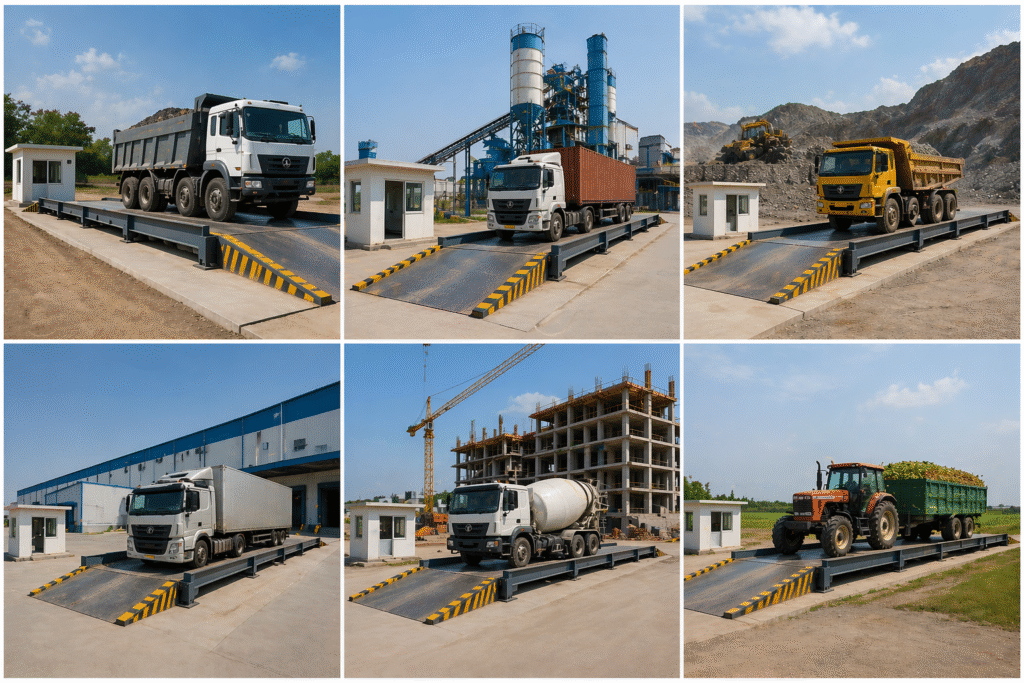 Industrial applications of pitless weighbridges in logistics, mining, and construction sites.