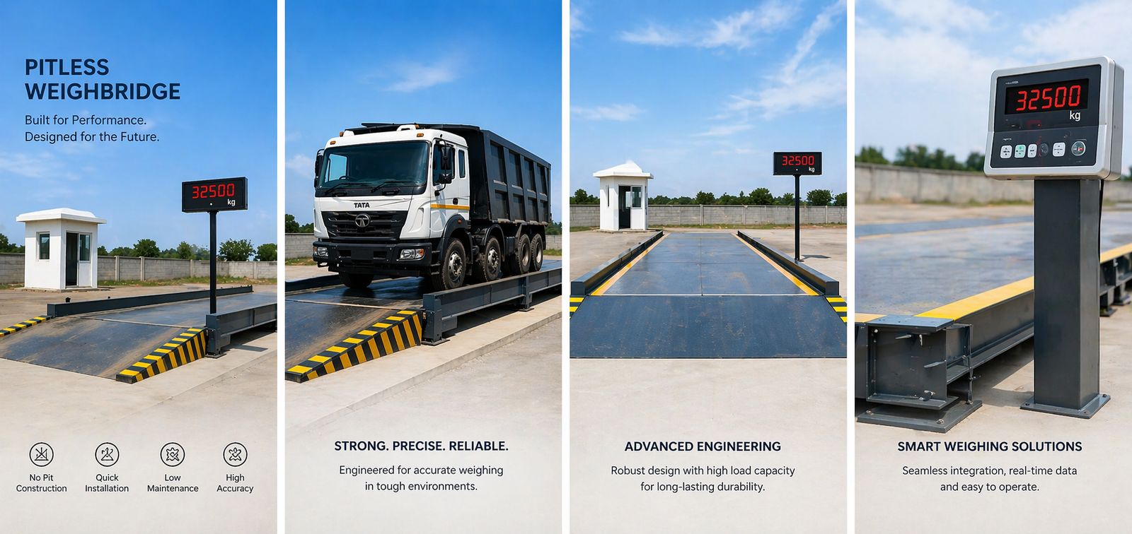 Pitless weighbridge for truck weighing with above ground installation