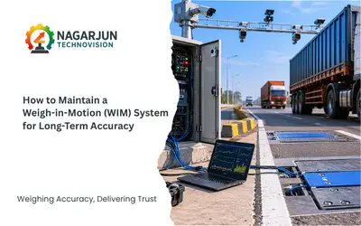 Technician performing maintenance and calibration on a Weigh-in-Motion (WIM) system for accurate vehicle weight measurement