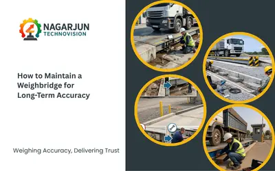 Technician performing maintenance on an industrial truck weighbridge for accurate vehicle weighing