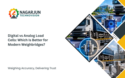 Digital and analog load cells compared on an industrial weighbridge with a truck for accurate vehicle weighing