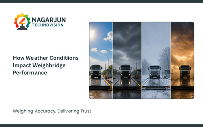 Truck being weighed on an industrial weighbridge during rainy weather conditions