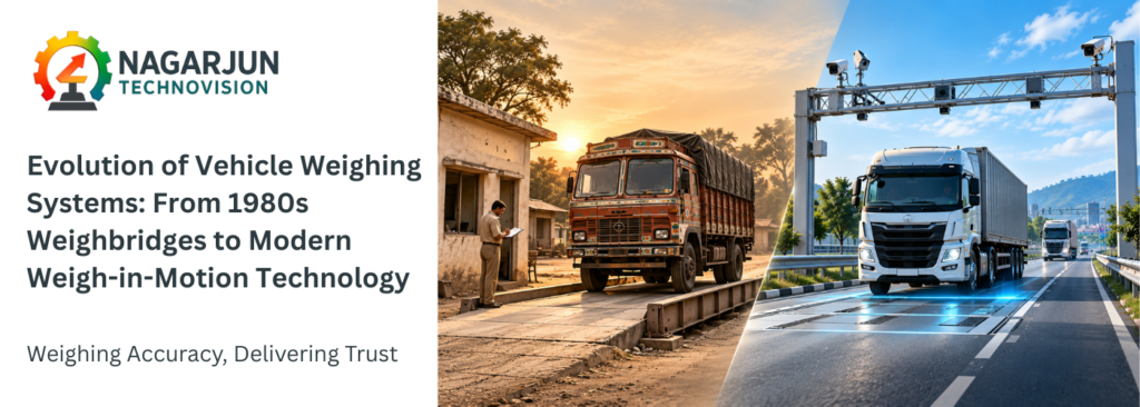 1980s traditional weighbridge compared with modern Weigh-in-Motion system on an Indian highway