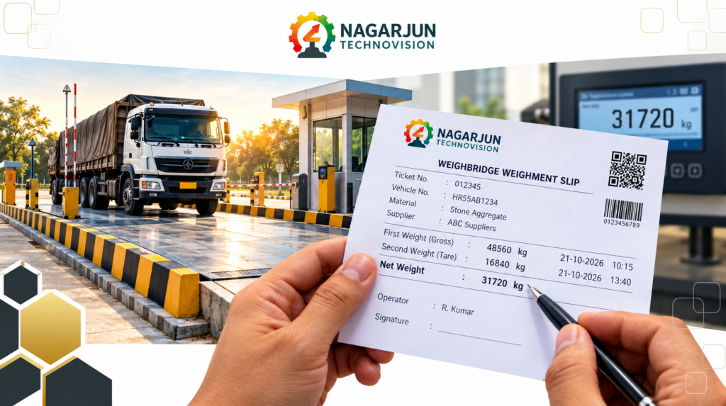 Weighbridge weighment slip showing vehicle and weight details